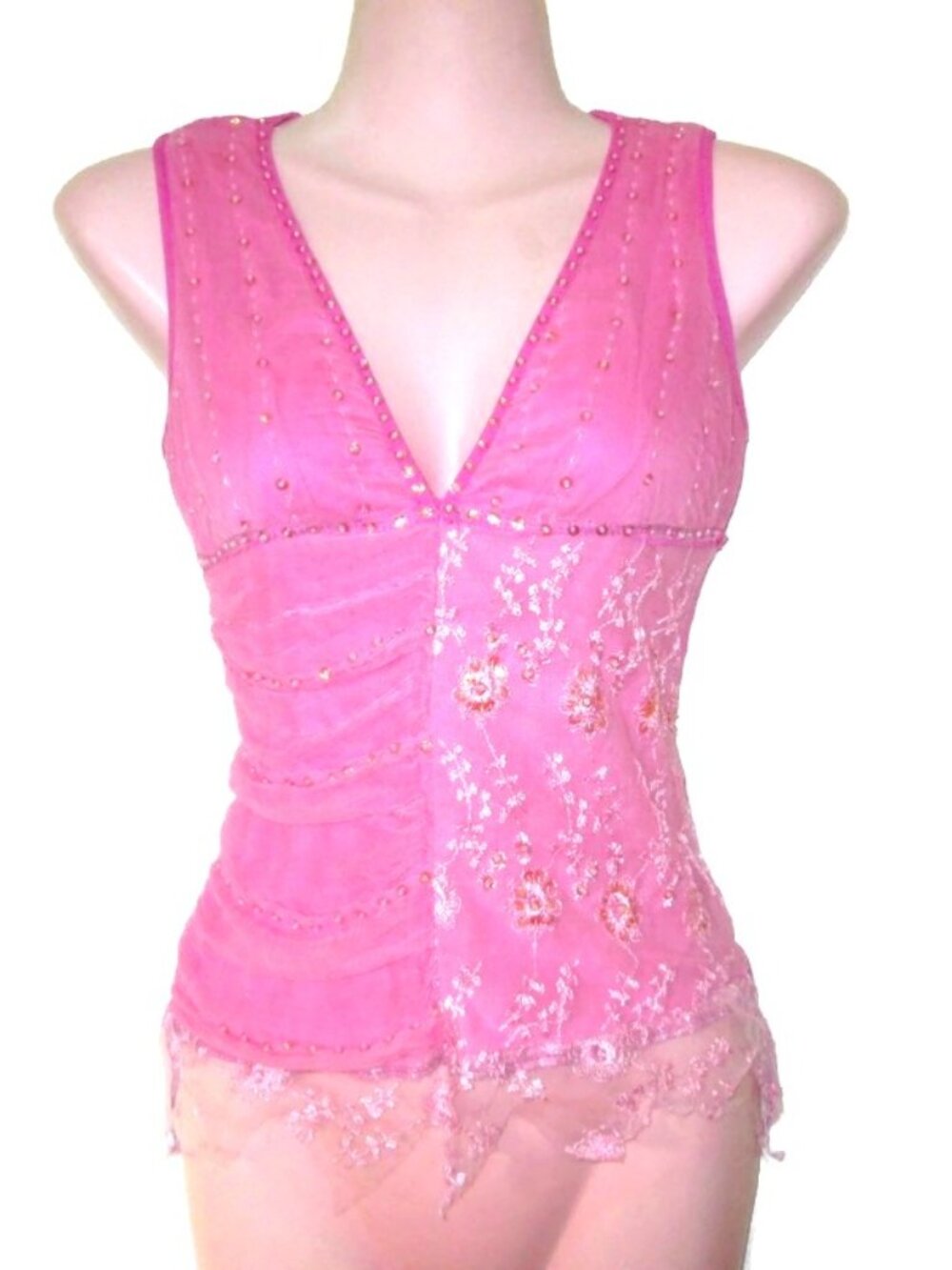 y2k vintage 1990s fairycore sexy pink sequins tank shirt size xxs small boho